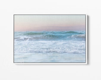 Nautical Wall Art Print for Beach House - Ocean Waves Photography - Pastel Colors - Serene Sunrise - Framed Canvas Print