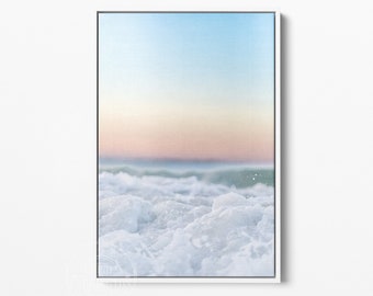 Framed Canvas Coastal Wall Art, Coastal Serenity, Ocean Waves at Sunrise, Fine Art Photography for Beach House Wall Decor