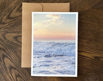 Tarjeta de notas con olas del océano: fotografía de playa, arte enmarcable (5x7)