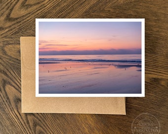 Beach-themed 5x7 Greeting Card, All Occasion, Blank Inside, Ocean Photography, Purple and Pink, Frameable Art, Photo Notecard, Handmade