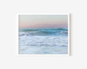 Serene Sunrise: Nautical Wall Art Print for Beach House - Ocean Waves Photography - Pastel Colors