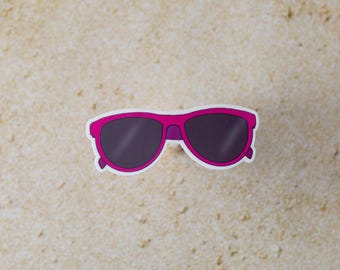 Hand-Drawn Pink Sunglasses Vinyl Sticker – – Fuchsia Retro Beachy Decal