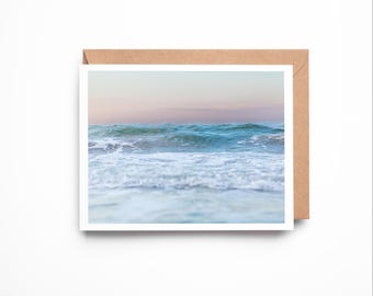 SERENE SUNRISE Greeting Card – Coastal Ocean Photography Blank A2 Card with Kraft Envelope