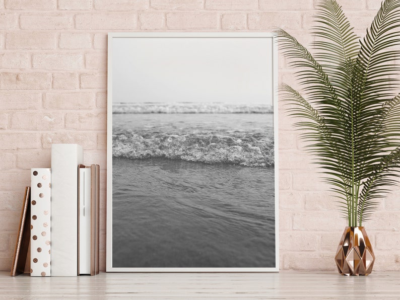 Black and White Ocean Waves Wall Art, Ocean Water Waves Print, Black
