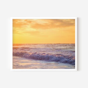 Orange Sunrise Ocean Waves Photography Print: Brigantine Beach Coastal Wall Art