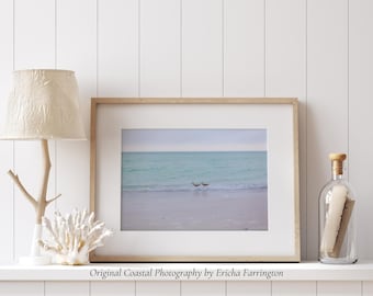Sarasota Beach Print – Teal Gulf, Sandpipers Coastal Photography