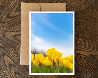 Yellow Tulips, Greeting Card, All Occasion, Blank Inside, Floral Photography, Nature Print, Gift for Mom, Floral Notecard Set, Handmade Card