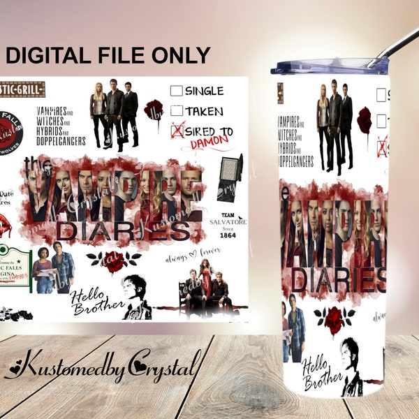 Vampire Diaries Digital 20oz Straight Skinny Tumbler Sublimation Wrap Design