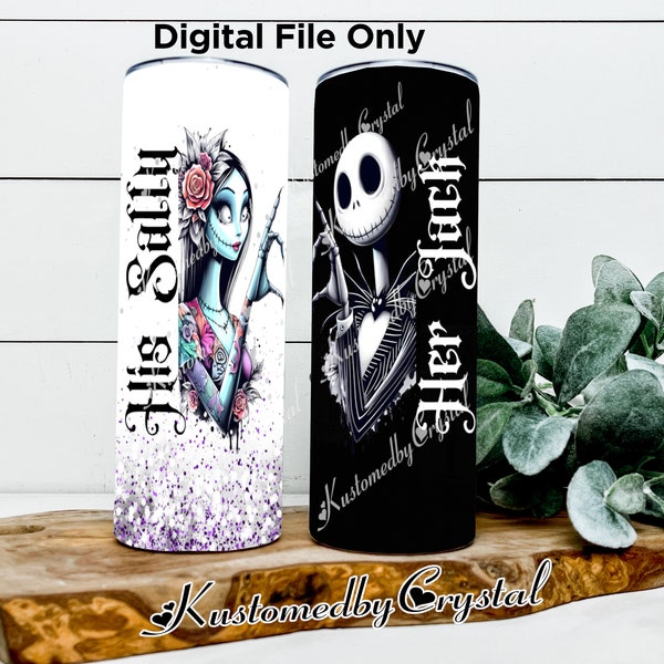 His & Hers Jack and Sally Digital 20oz Straight Skinny Tumbler Sublimation Wrap Design | Jack PNG