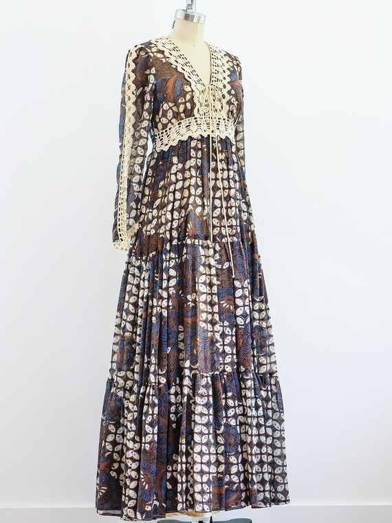 1970s Gunne Sax Batik Maxi Dress