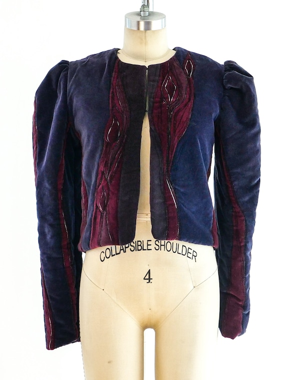1970s vintage Hand Painted Quilted Velvet Jacket