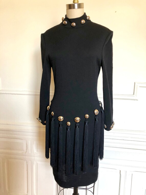Vintage 80s Patrick Kelly Black Knit Tassel Dress