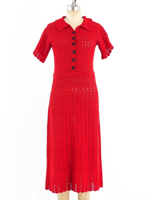 1930s Red Cotton Crochet Dress