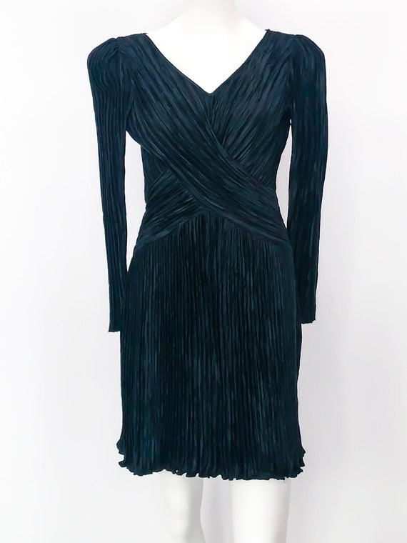 1990s Mary McFadden Plisse Pleated Black Dress