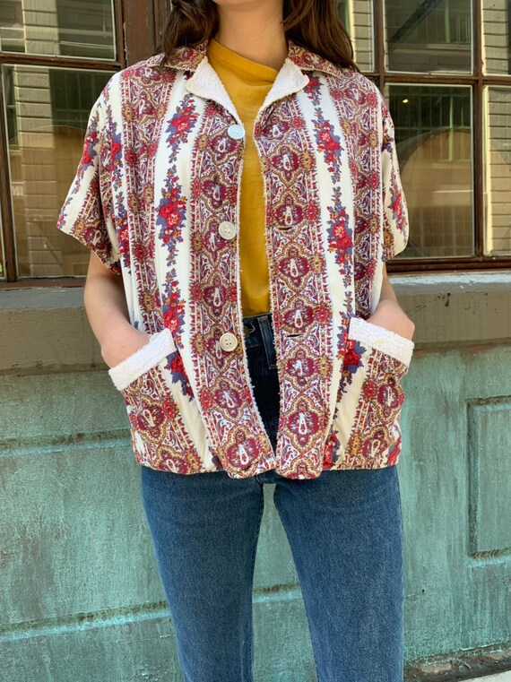 Vintage Floral Terrycloth lined Collared Shirt