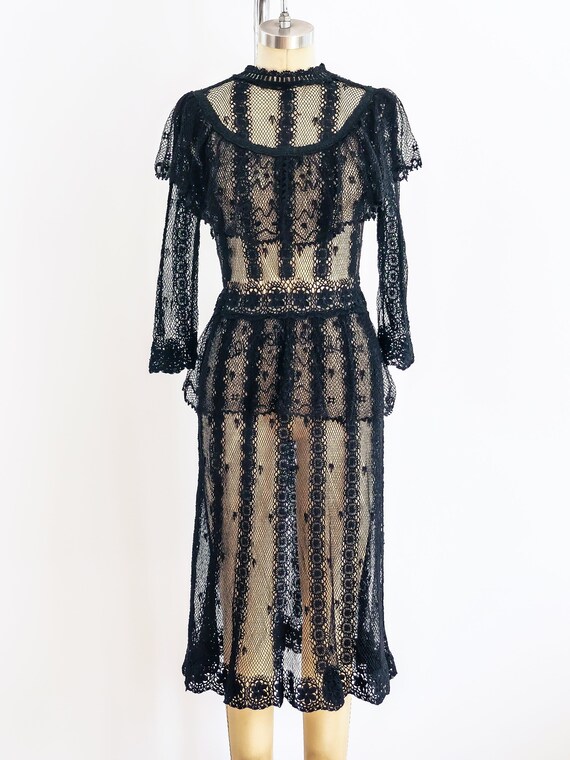 1980s Black Crochet Victorian Inspired Dress