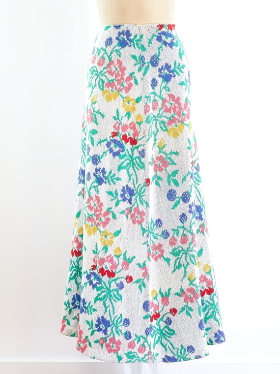 Vintage 1970s Alley Cat Floral Knit Maxi Skirt