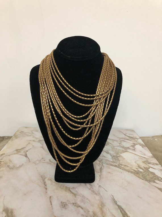 Vintage Multi-Strand Brass Box Chain Necklace