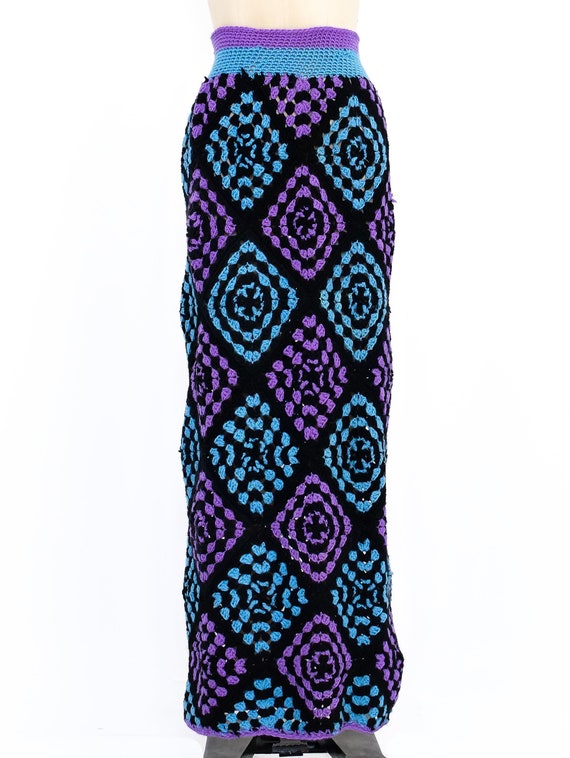 vintage 1970s Granny Square Knit Maxi Skirt