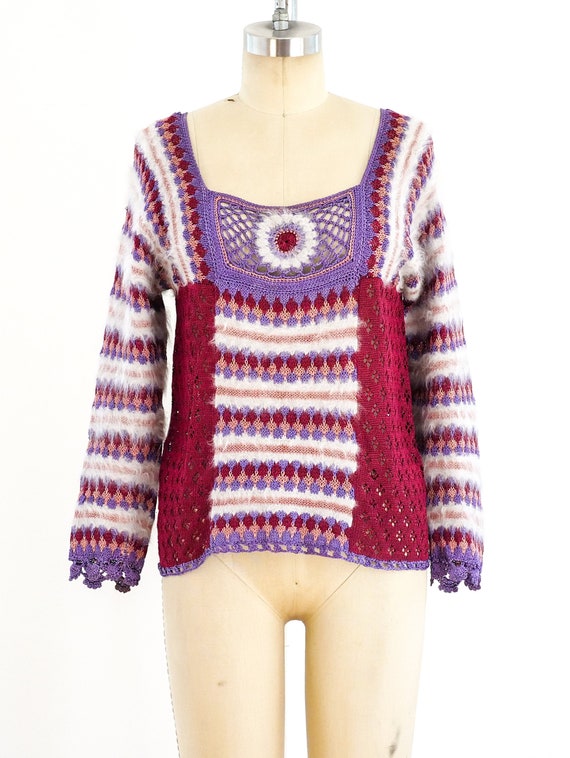 Vintage 1970s Crochet Knit Sweater S/M