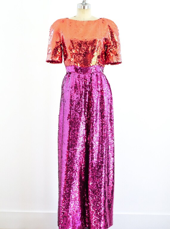 1980s Arnold Scaasi Colorblock Sequin Jumpsuit