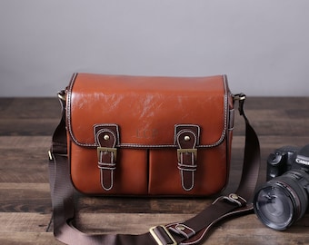 Personalized PU Leather DSLR Camera Bag: Medium Lens Case, Photographer Gift