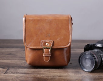 Personalized PU Leather Camera Bag: DSLR, Mirrorless, Travel