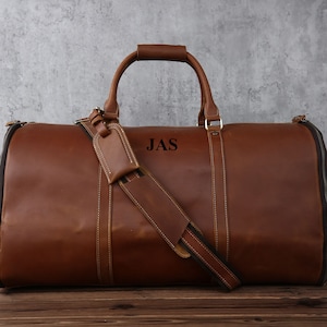 Wasserdichter Herrenkleiderbeutel für Reisen Leder Seesack Personalisierte Lederkleidertasche, Cabrio-Kleidertasche mit Schuhfach Vintage Brown