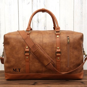 Sac polochon personnalisé en cuir végétalien - sac de week-end unisexe - bagage à main pour homme - sac de voyage en cuir pour une nuit - cadeaux de garçons d'honneur