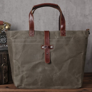 Geschenk für sie, Leder Canvas Messenger Bag für Frauen Gewachste Canvas Leder Handtaschen mit Reißverschluss Damen Shopping Arbeit Große Schultertasche