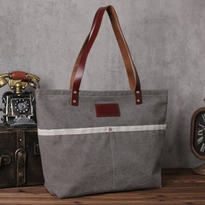 Personalisierte Canvas Leder Handtaschen mit Reißverschluss Leder Canvas Tote Bag für Damen Damen Shopping Arbeit Große Schultertaschen Geschenke für Sie