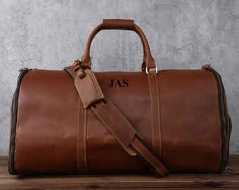 Carry On Garment Bag,Convertible Garment Bag with Shoes Compartmen Waterproof Mens Garment Bag for Travel Full Grain Leather Duffel Bag