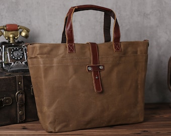 Gewaxte canvas lederen handtassen met rits lederen canvas tote tas voor vrouwen tas voor vrouwen werken grote schoudertassen cadeau voor haar