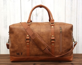 Personalisierte Vegan Leder Duffel Bag - Unisex Weekender Bag - Handgepäck - Lederreisen mit Kameraeinsatz - Groomsmen Geschenke