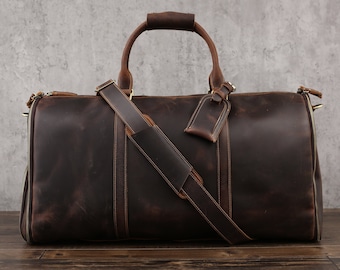 Personalized Leather Garment Duffel Bag: Waterproof Travel Bag with Shoe Compartment