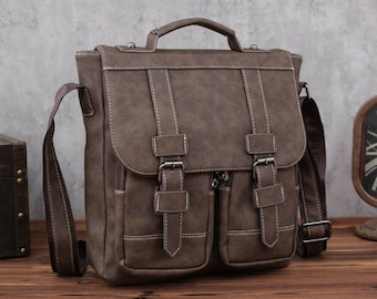 Vintage Style Messenger Bag: Faux Leather Crossbody Laptop Briefcase