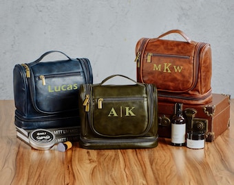 Personalized Leather Dopp Kit: Engraved Travel Toiletry Bag, Groomsmen Gift