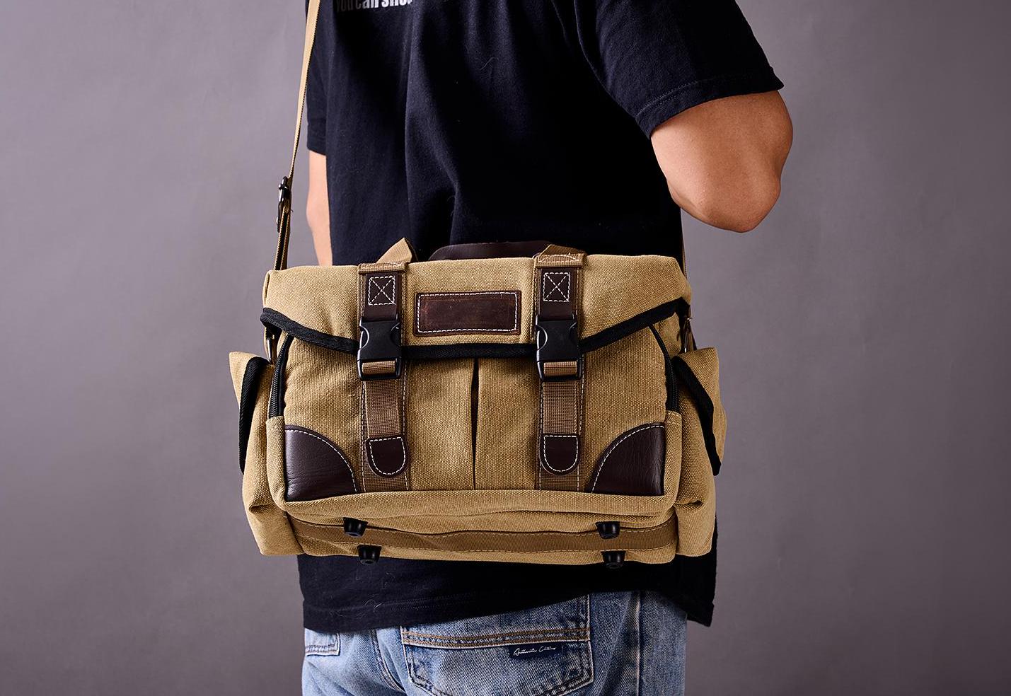 Handmade Personalized Canvas Camera Bag: DSLR SLR Shoulder Bag