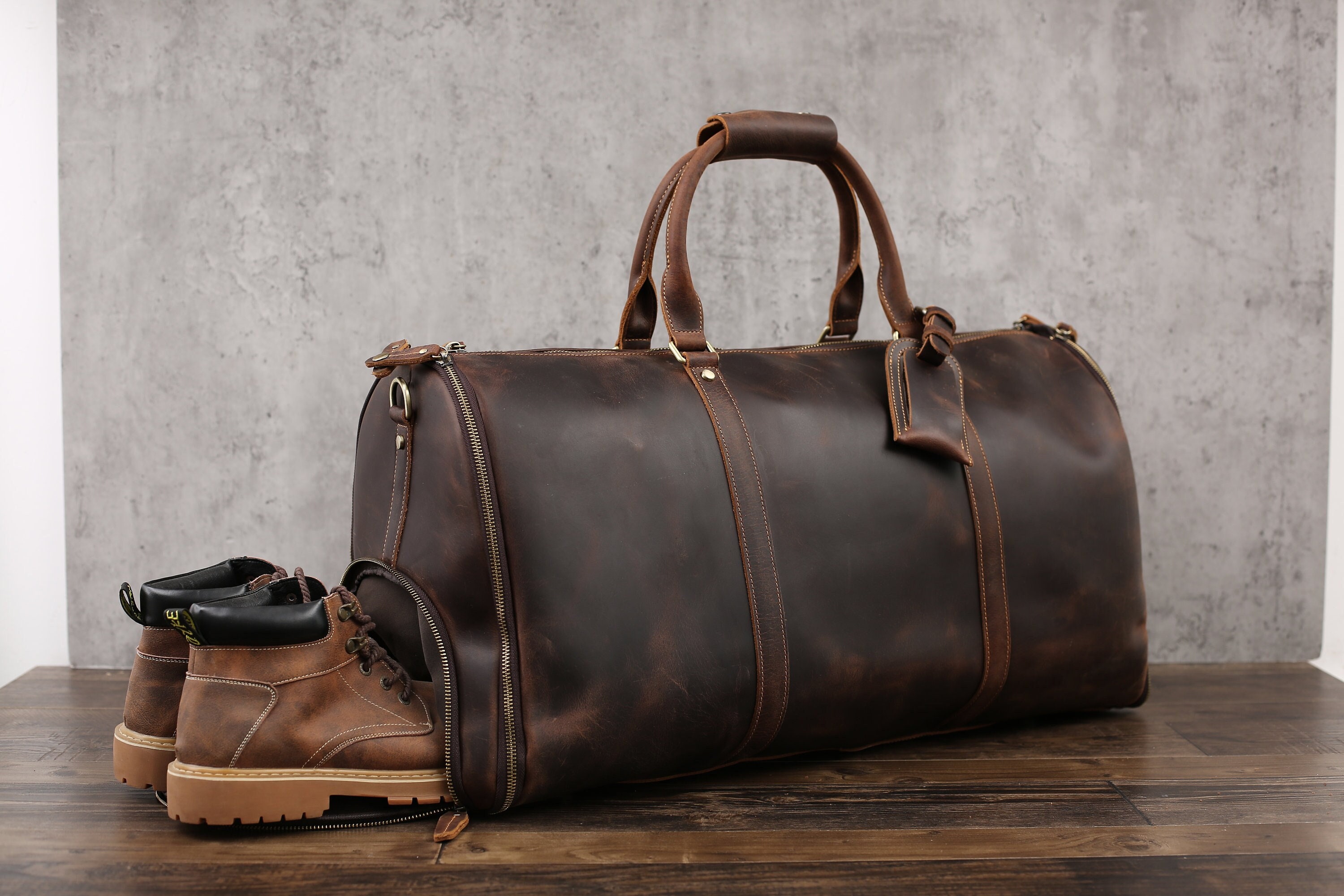Sac de voyage imperméable en cuir : sac de voyage personnalisé avec compartiment à chaussures