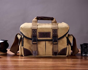 Bolso bandolera de lona para cámara, compatible con cámaras Canon, Nikon, Sony SLR/DSLR sin espejo y lentes. Bolso bandolera para cámara.