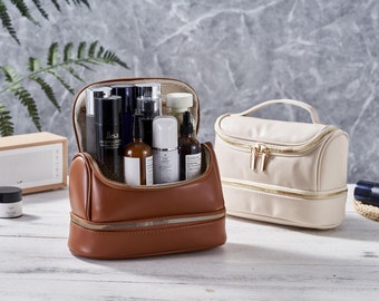 Personalized Vegan Leather Cosmetic Bag: Large Travel Toiletry Case