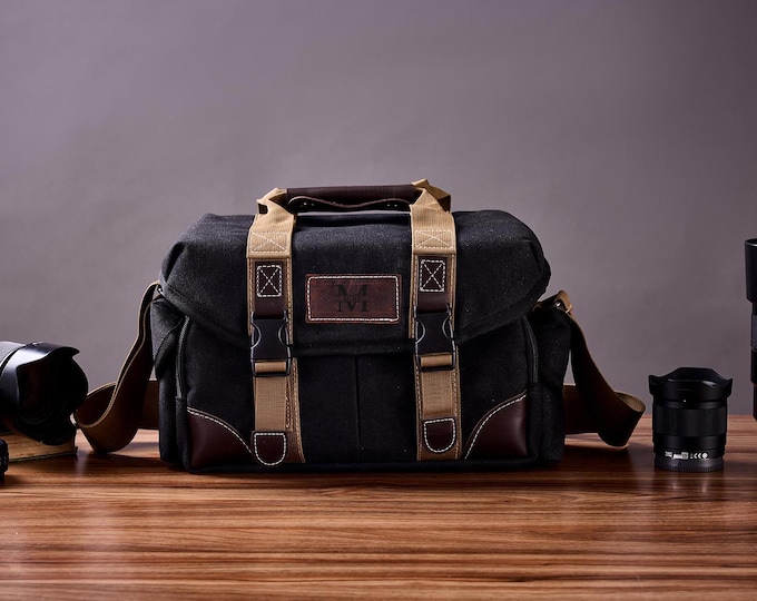 Custom Canvas Camera Bag Shoulder Bag Case - Compatible with Canon Camera, Nikon, Sony SLR/DSLR Mirrorless Cameras and Lenses, Gift For Him