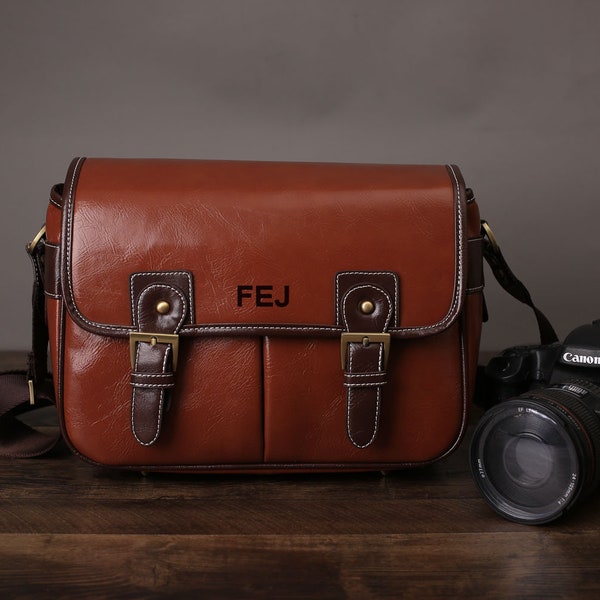 Personalized Large PU Leather DSLR Camera Bag: Father Gift