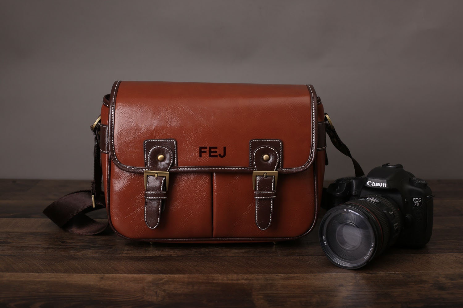 Personalized Large PU Leather DSLR Camera Bag: Father Gift