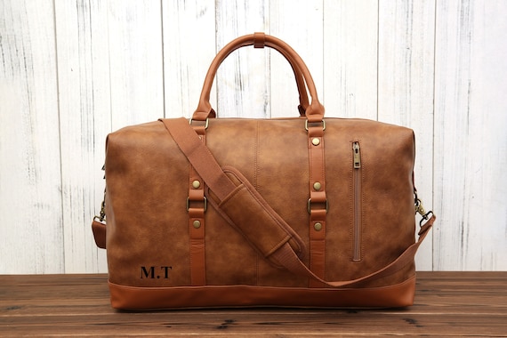 Personalized Vegan Leather Duffel Bag- Unisex Weekender Bag- Men's