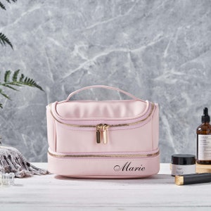 Personalized Vegan Leather Cosmetic Bag: Large Travel Jewelry Storage