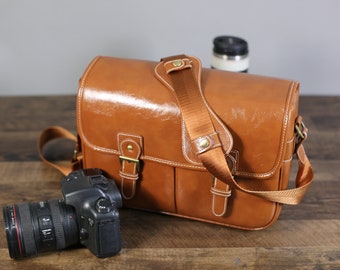 Large PU Leather Camera Bag: Padded DSLR Shoulder Messenger