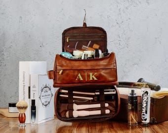 Personalized PU Leather Toiletry Bag: Engraved Dopp Kit Groomsman Gift