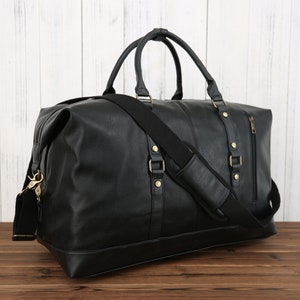 Grand sac de voyage personnalisé en cuir végétalien Sac de week-end en cuir unisexe Sac de voyage Sac fourre-tout garçon d'honneur cadeau Sac cadeau pour lui