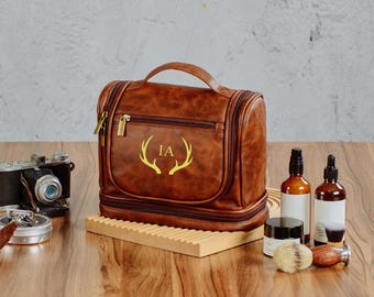 Laser Engraved Leather Toiletry Bag: Personalized Travel Kit